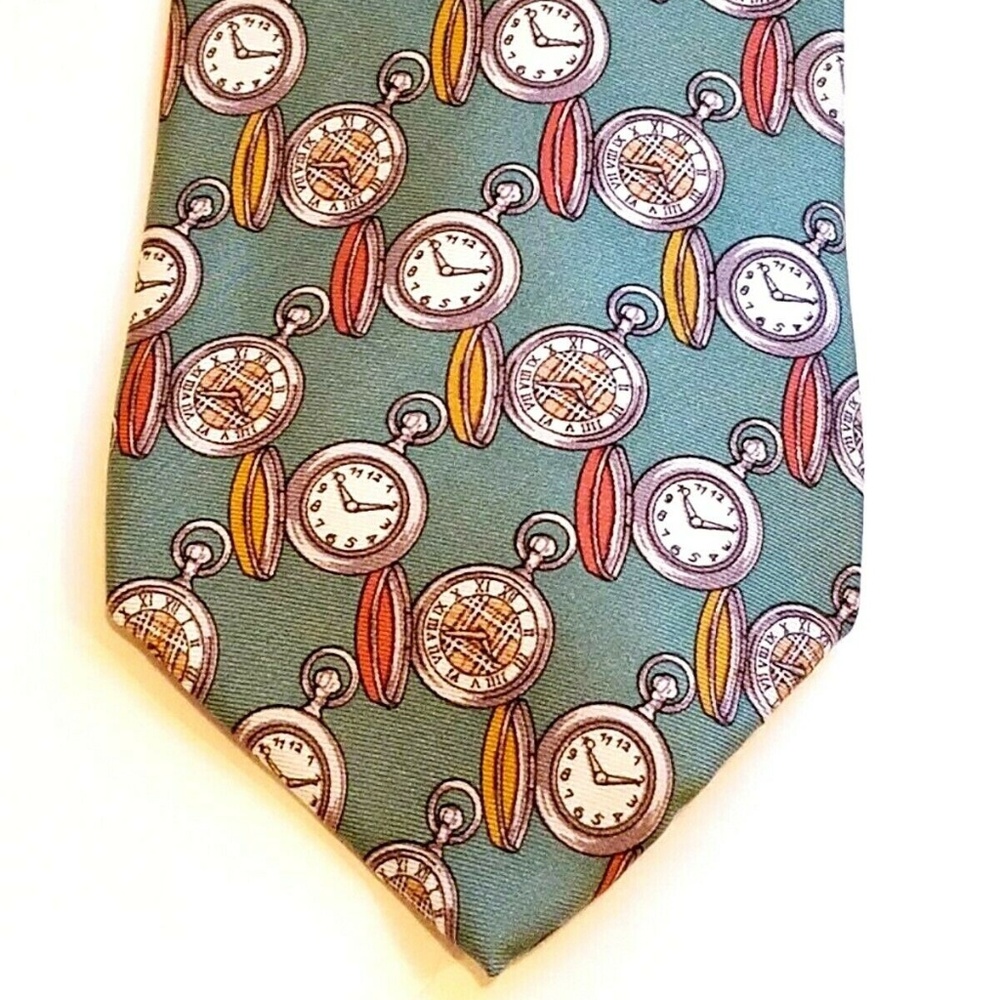 Vintage Burberry London Pocket Watch Print Tie